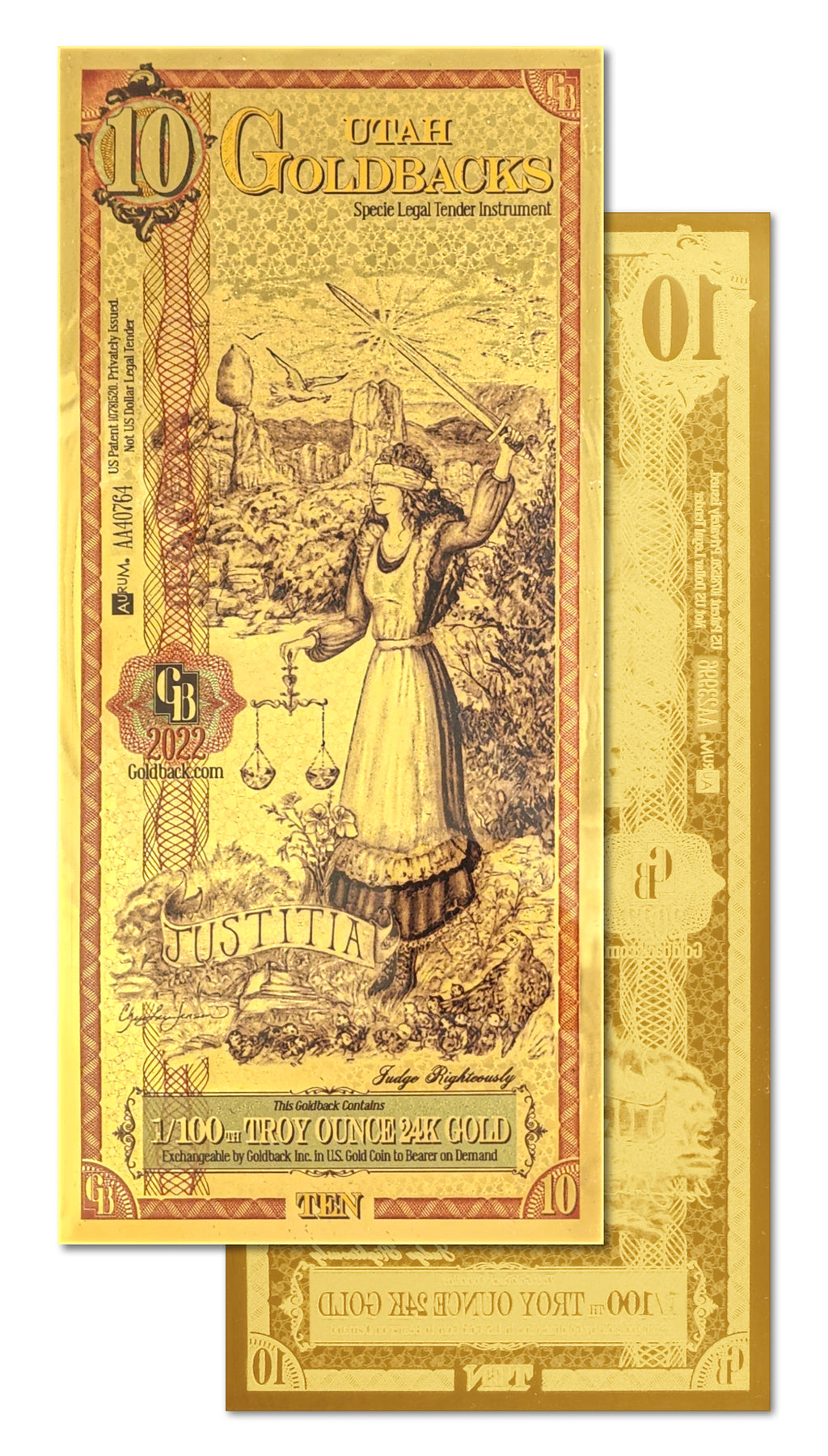 Utah Goldbacks 10 - Justitia (Justice)