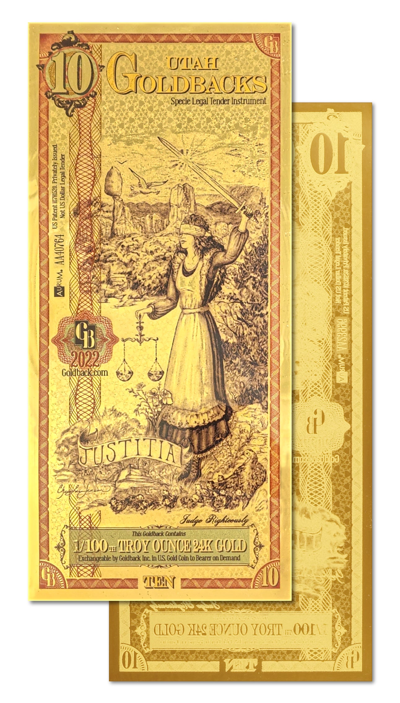 Utah Goldbacks 10 - Justitia (Justice)