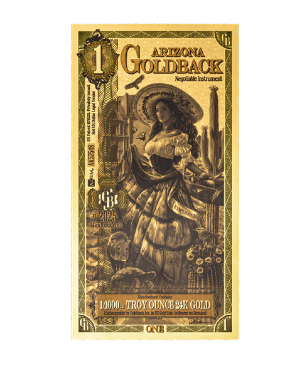 Arizona Goldback 1 Alpha Series - 1/1000 Troy Ounce 24K Gold