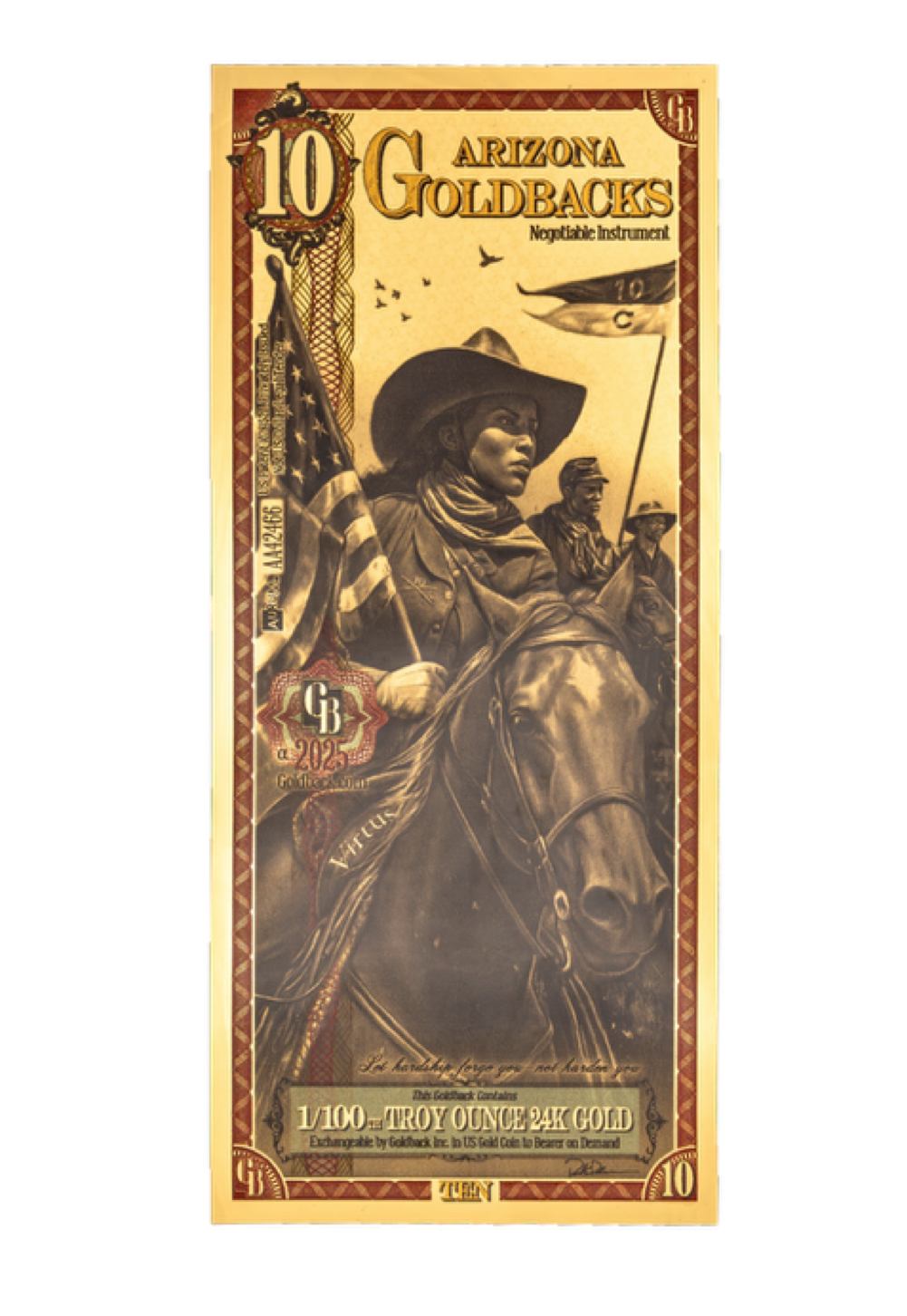 Arizona Goldback 10 Alpha Series - 1/100 Troy Ounce 24K Gold